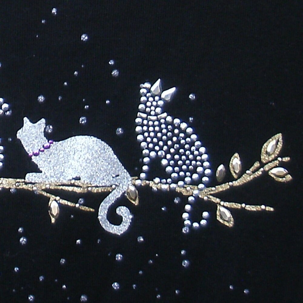 Cats on Branch Black Long Sleeve Shirt Size OX - Picture 11 of 12